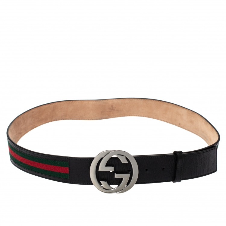 Gucci Interlocking G Belt Stripes White/Green/Red in Canvas/Leather with  Silver-tone - US