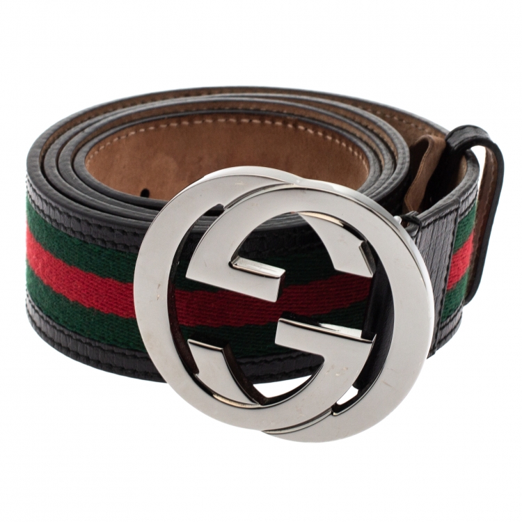 Gucci Men's Green and Red Stripe Belt With Gold GG Logo Buckle – Loop  Generation