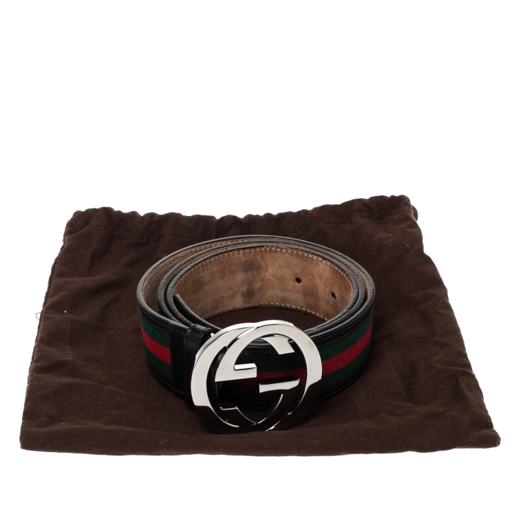 مملوكة مسبقًا Gucci Red/Green Canvas and Leather Web Interlocking G Buckle Belt 95CM