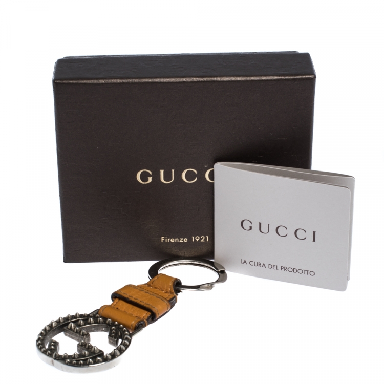 Pre Owned Gucci Tan Leather Double G Keyring