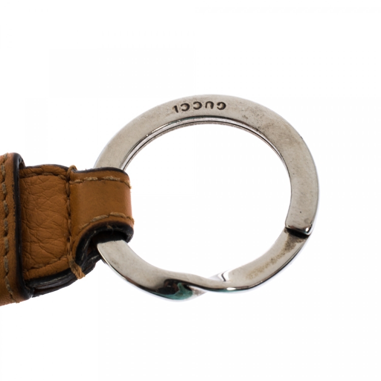 Pre Owned Gucci Tan Leather Double G Keyring