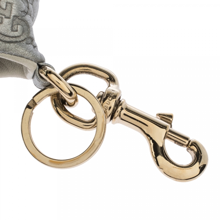 Pre Owned Gucci Metallic Silver Guccissima Leather Bag Charm & Key Holder