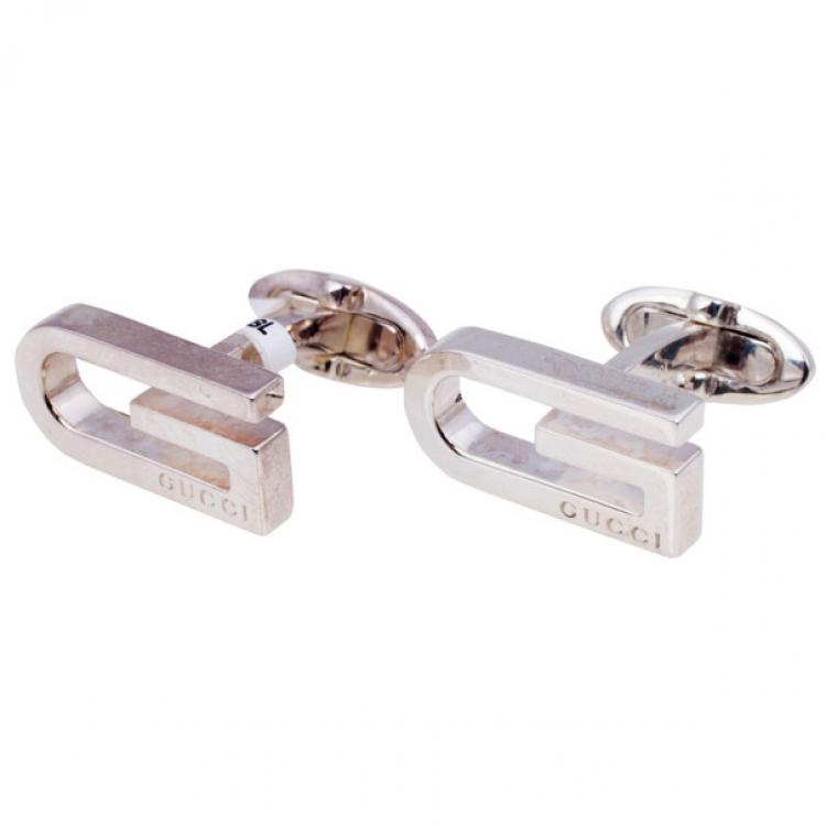 Pre Owned Gucci Sterling Silver Long G Cufflinks