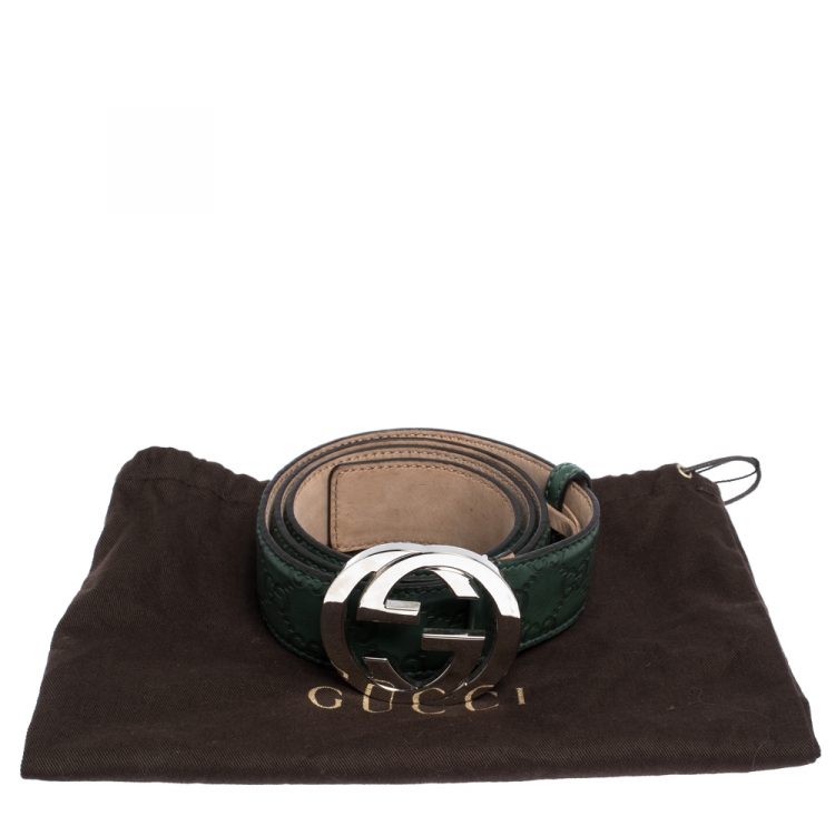 Pre Owned Gucci Green Guccissima Leather Interlocking G Buckle Belt 95CM