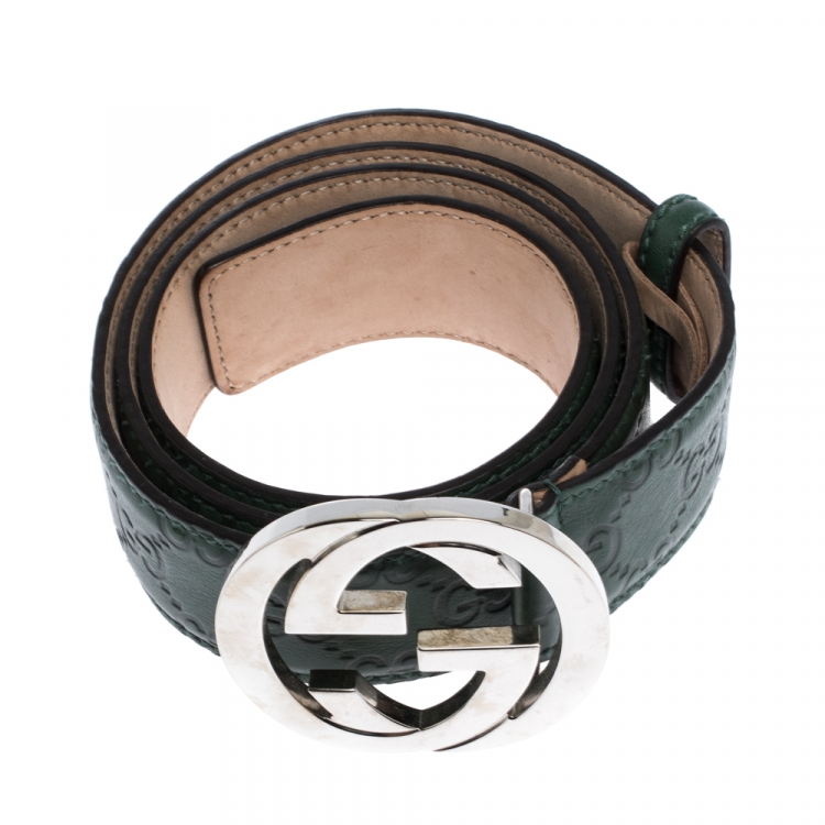 Pre Owned Gucci Green Guccissima Leather Interlocking G Buckle Belt 95CM