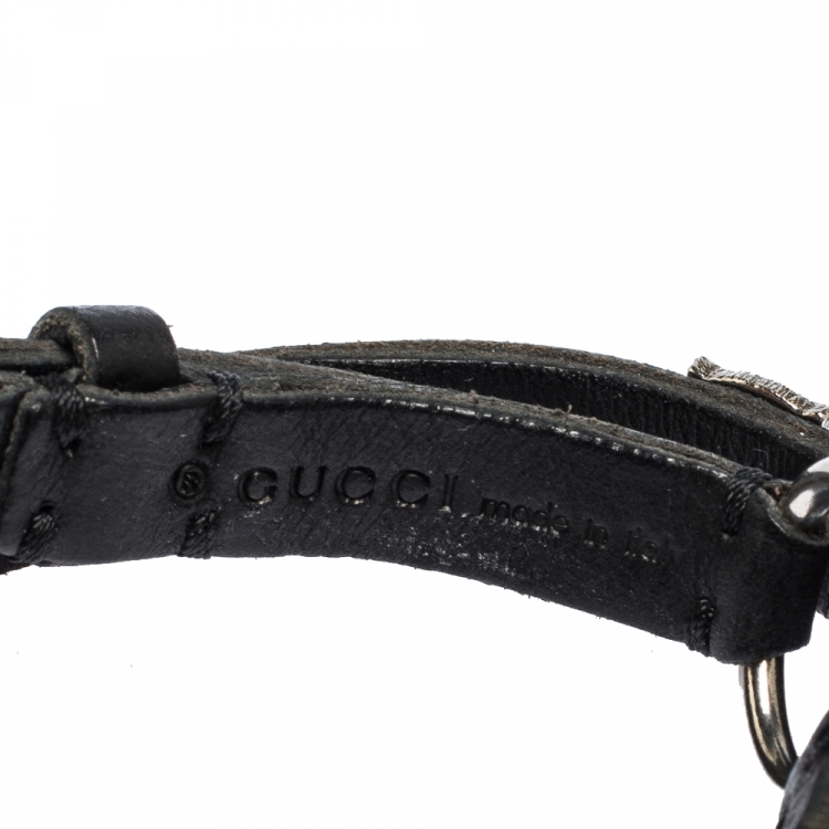 Pre Owned Gucci Aged Silver Tone Feline Head Studded Leather Choker