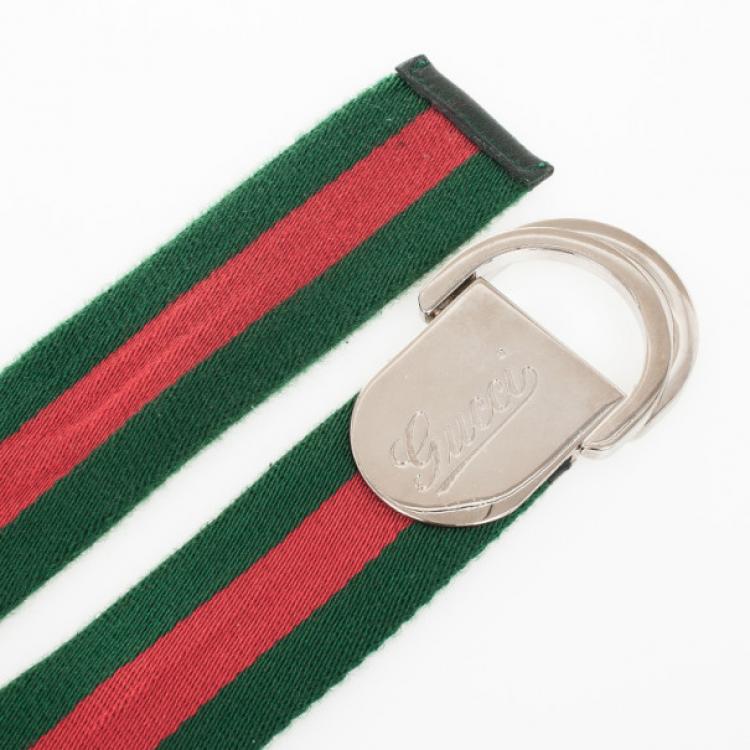 Pre Owned Gucci Signature Web Belt With Engraved Gucci Script Logo & D Ring Buckle