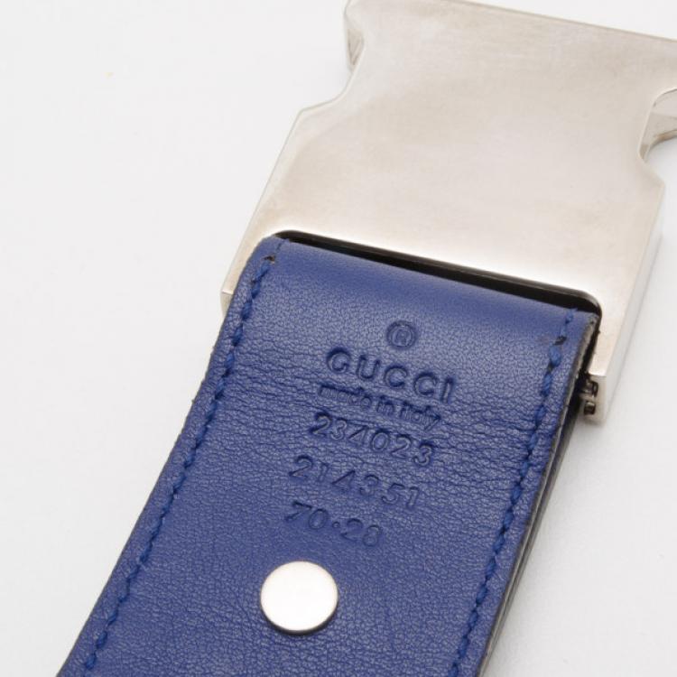 Pre Owned Gucci Blue Leather Silver Buckle Belt