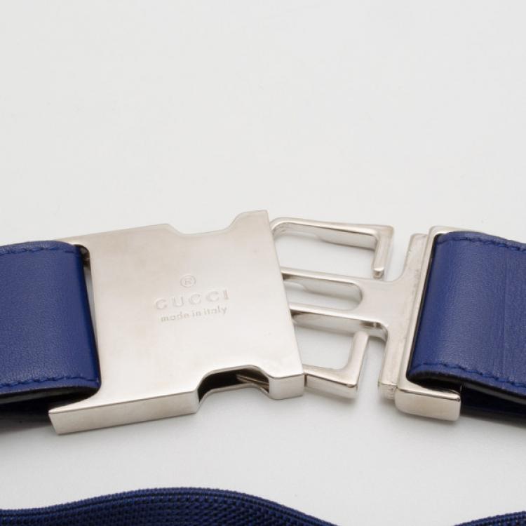 Pre Owned Gucci Blue Leather Silver Buckle Belt