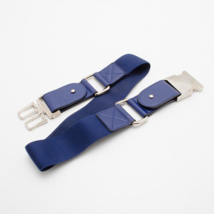 Pre Owned Gucci Blue Leather Silver Buckle Belt