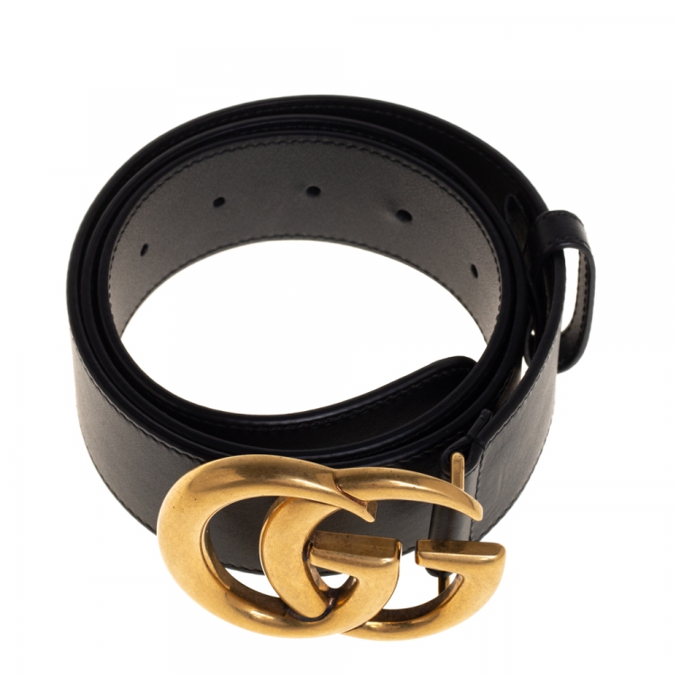 Pre Owned Gucci Black Leather GG Marmont Buckle Belt 85 CM