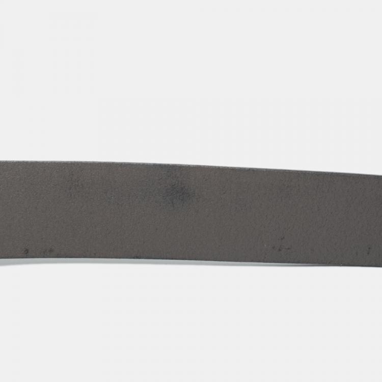 Pre Owned Gucci Grey Leather Interlocking G Buckle Belt 95CM