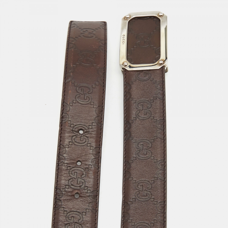 Pre Owned Gucci Dark Brown Guccissima  Leather Square Buckle Belt 100CM