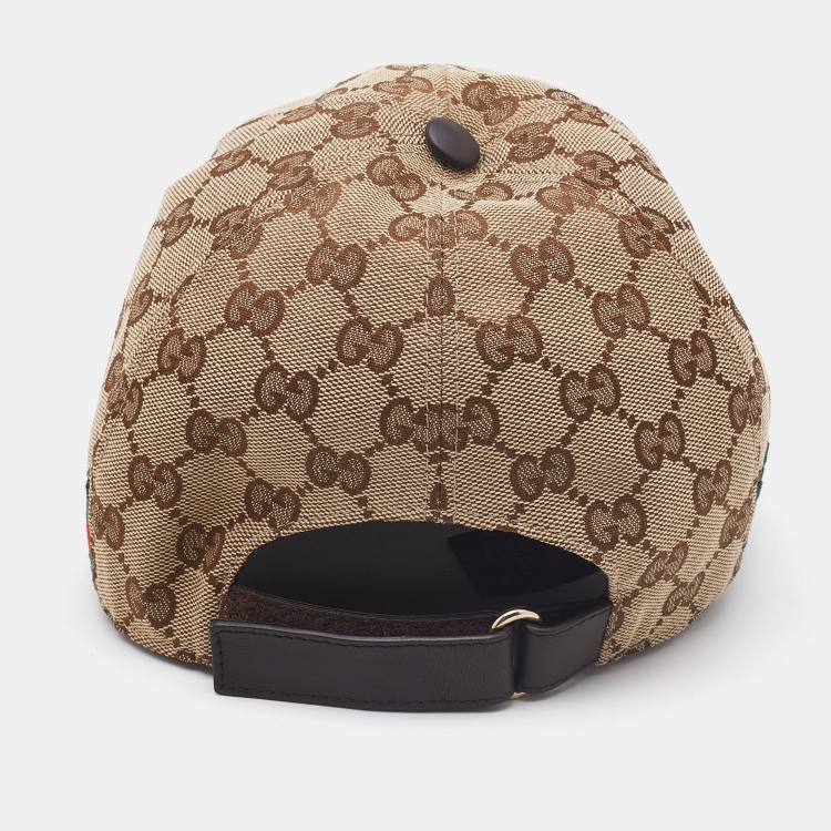 Pre Owned Gucci Beige Guccissima Canvas Web Detail Baseball Cap L