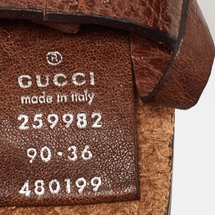 Pre Owned Gucci Dark Brown Leather Interlocking G Buckle Belt 90CM