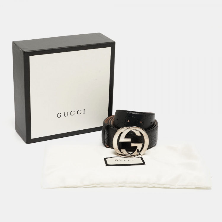 مملوكة مسبقًا Gucci Black Guccissima Leather Interlocking G Belt 90CM