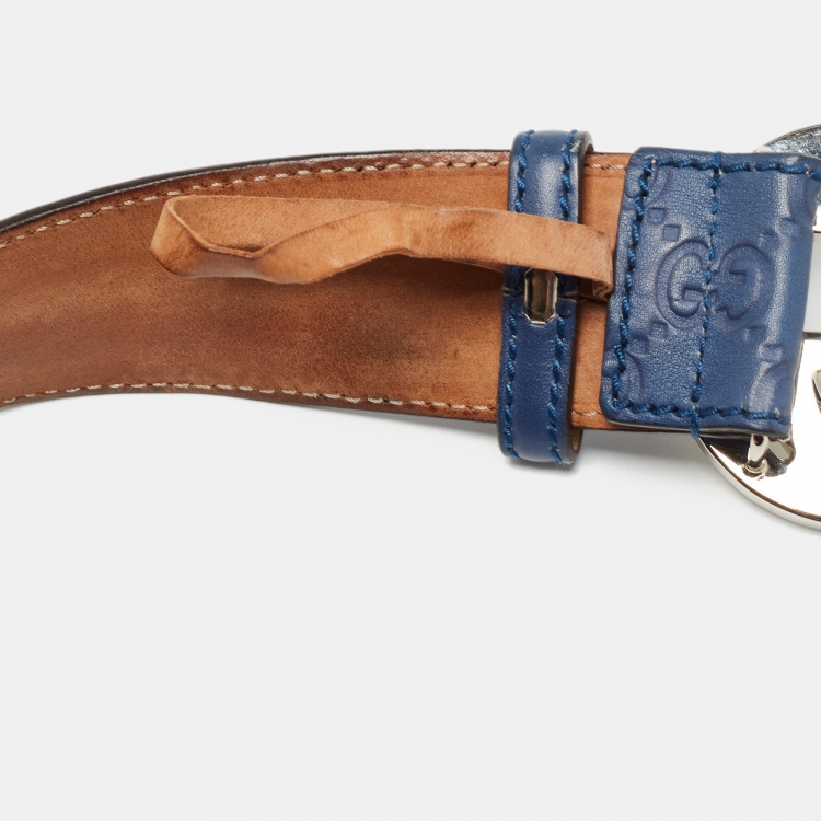 مملوكة مسبقًا Gucci Blue Guccissima Leather Interlocking G Buckle Belt 100CM