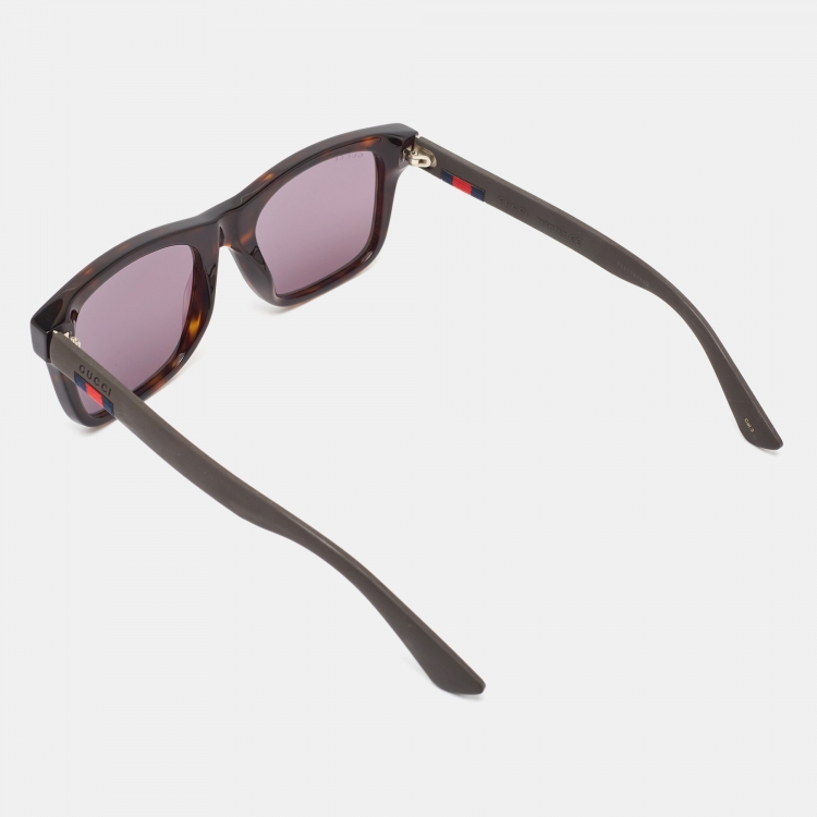 Pre Owned Gucci Dark Brown Tortoise GG008S Wayfarer Sunglasses