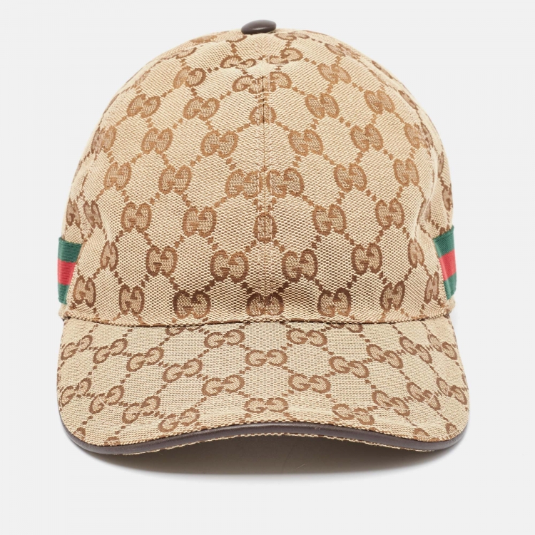 Pre Owned Gucci Beige GG Canvas Web Detail Baseball Cap XL