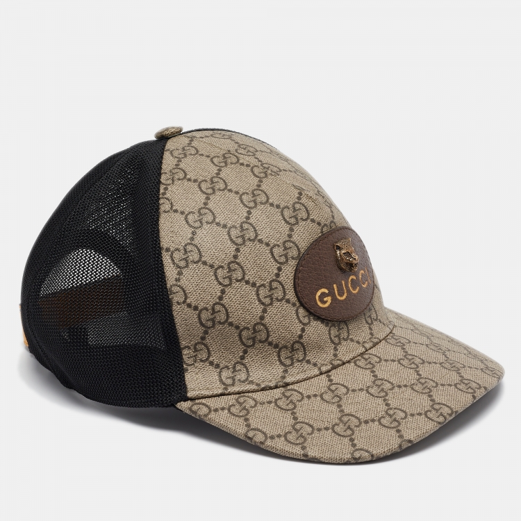 Pre Owned Gucci Beige Tiger GG Supreme Canvas Baseball Cap M