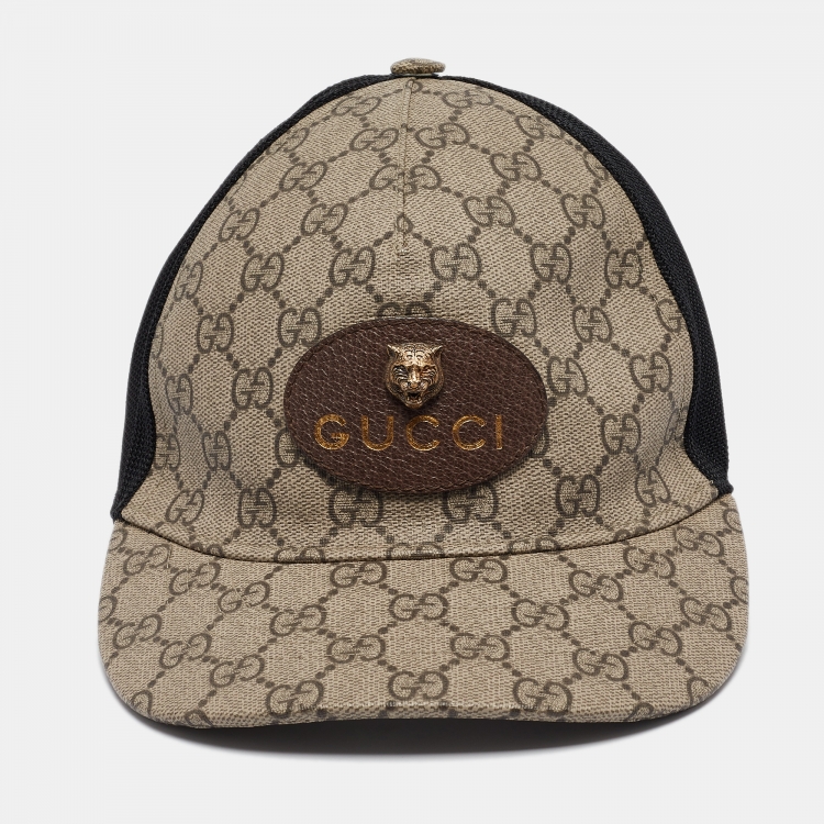Pre Owned Gucci Beige Tiger GG Supreme Canvas Baseball Cap M