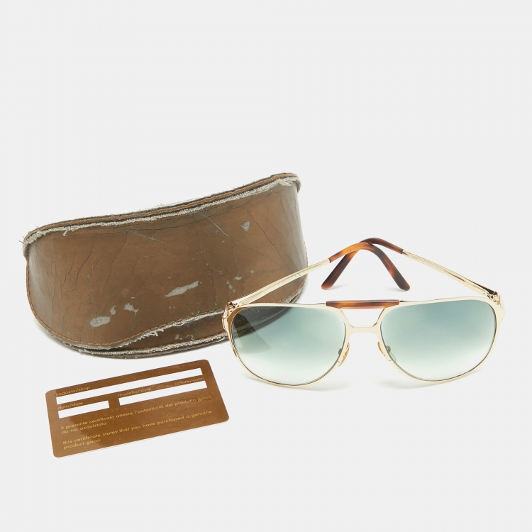 Pre Owned Gucci Green/Brown Gradient GG2206/S Aviator Sunglasses