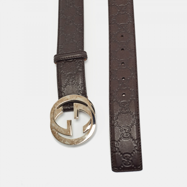 مملوكة مسبقًا Gucci Dark Brown Guccissima Leather Interlocking G Buckle Belt 105CM