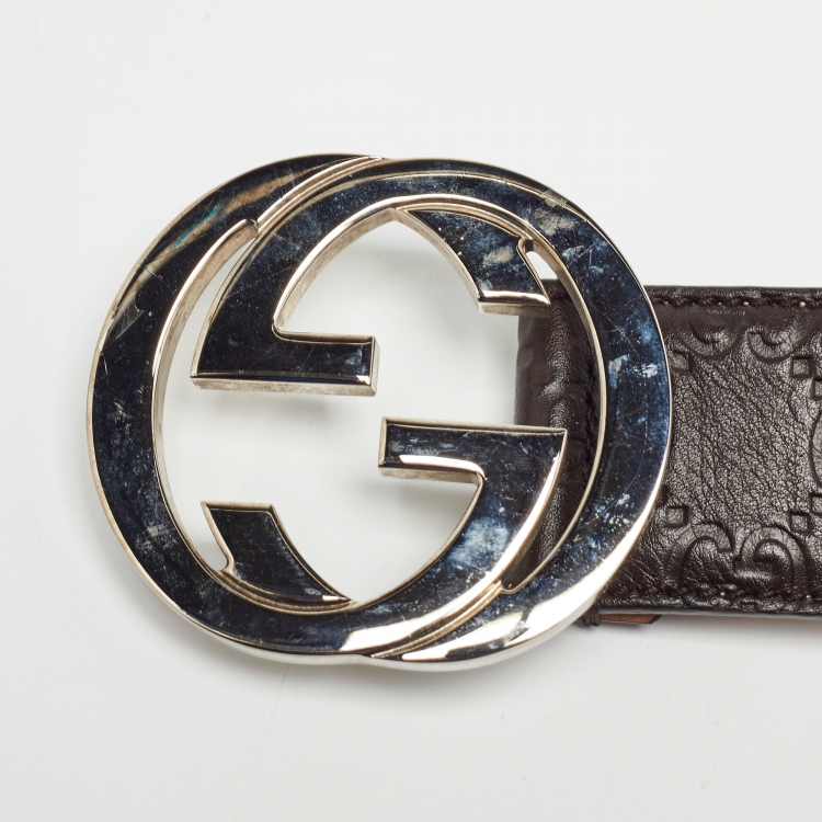 مملوكة مسبقًا Gucci Dark Brown Guccissima Leather Interlocking G Buckle Belt 105CM