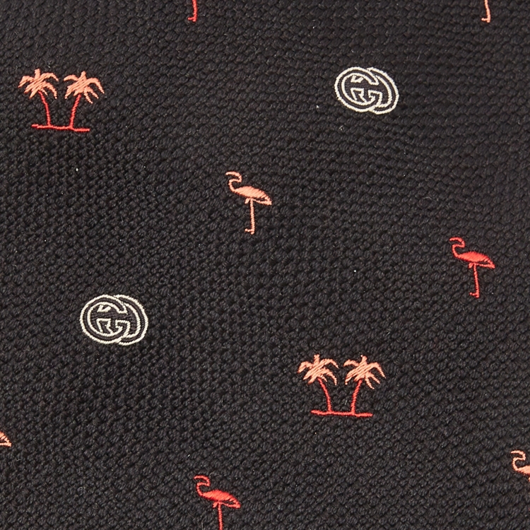 Pre Owned Gucci Black Flamingos Silk Traditional Tie