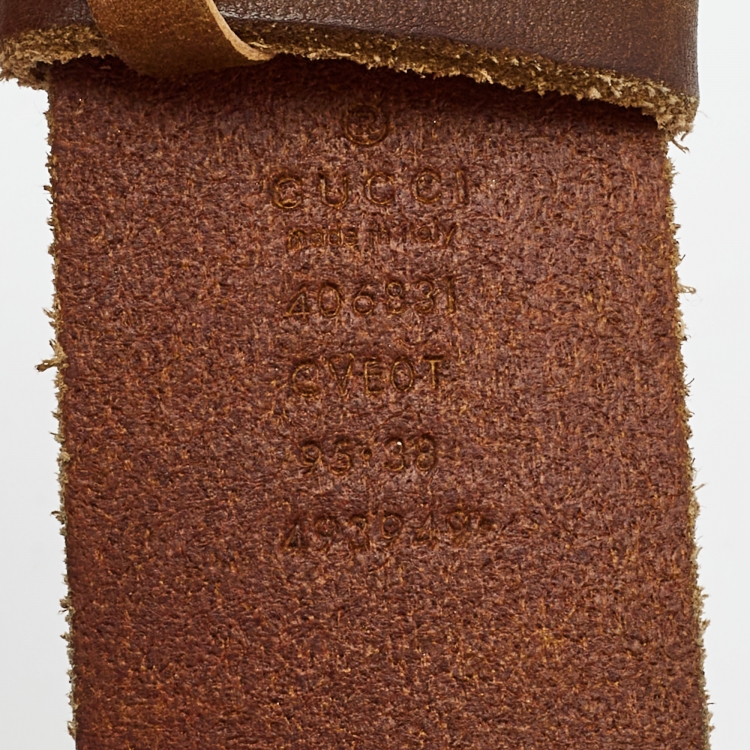 Pre Owned Gucci Brown Leather GG Marmont Buckle Belt 95CM