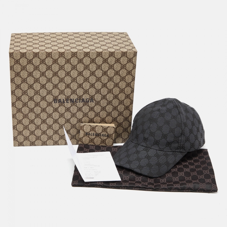 Pre Owned Balenciaga X Gucci Anthracite Grey BB Monogram Canvas Hacker Cap L