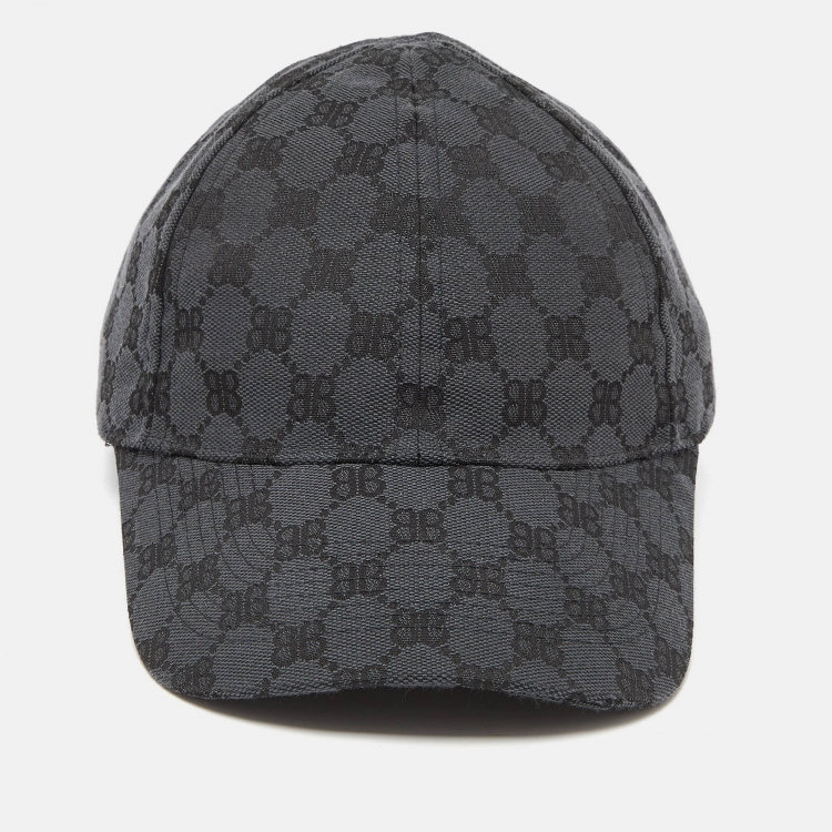 Pre Owned Balenciaga X Gucci Anthracite Grey BB Monogram Canvas Hacker Cap L
