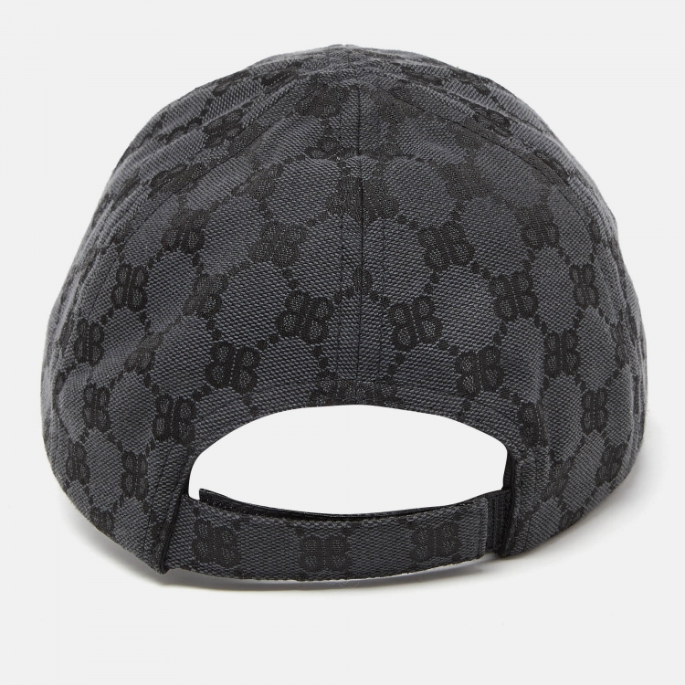 Pre Owned Balenciaga X Gucci Anthracite Grey BB Monogram Canvas Hacker Cap L
