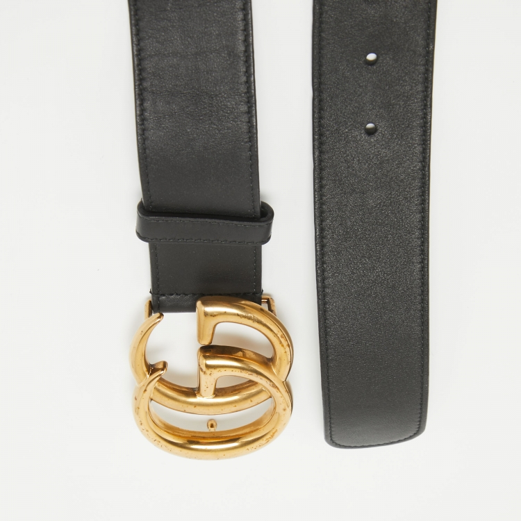 مملوكة مسبقًا Gucci Black Leather GG Marmont Buckle Belt 105CM