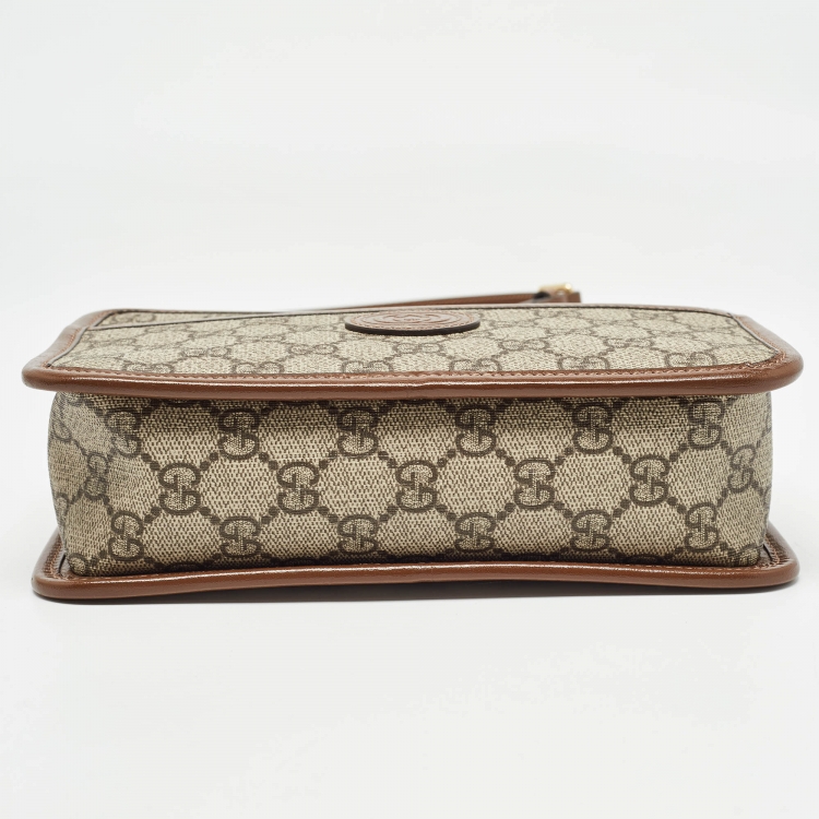 Pre Owned Gucci Brown/Beige GG Supreme Canvas and Leather Mini Interlocking G Crossbody Bag