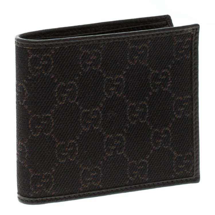 مملوكة مسبقًا Gucci Dark Brown GG Canvas and Leather Bi Fold Wallet