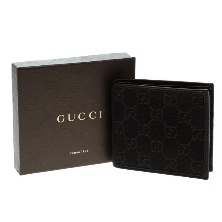 مملوكة مسبقًا Gucci Dark Brown GG Canvas and Leather Bi Fold Wallet