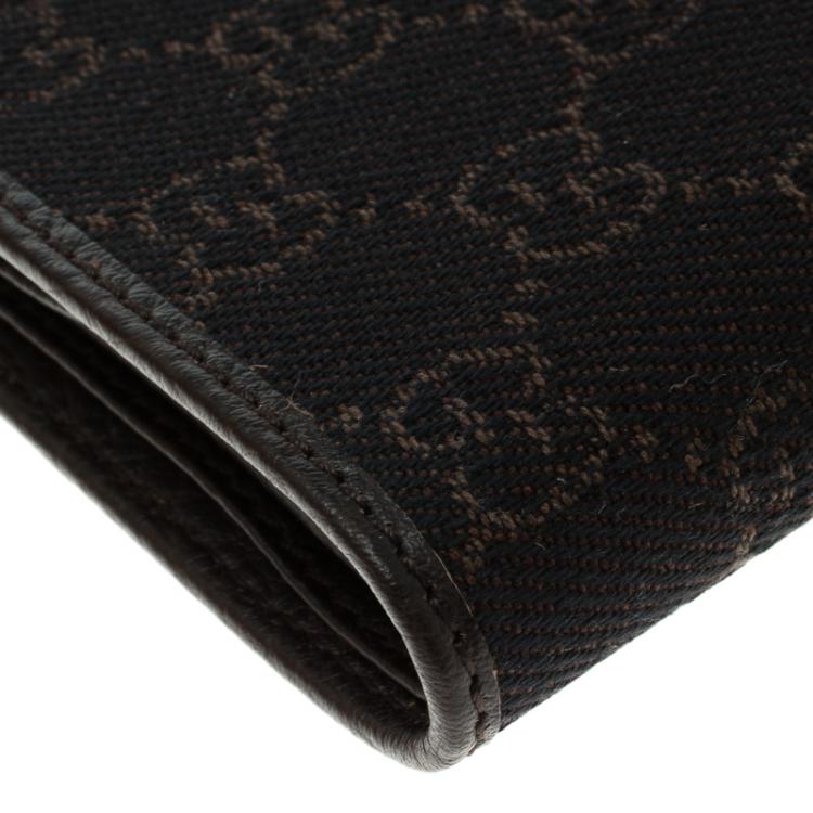 مملوكة مسبقًا Gucci Dark Brown GG Canvas and Leather Bi Fold Wallet