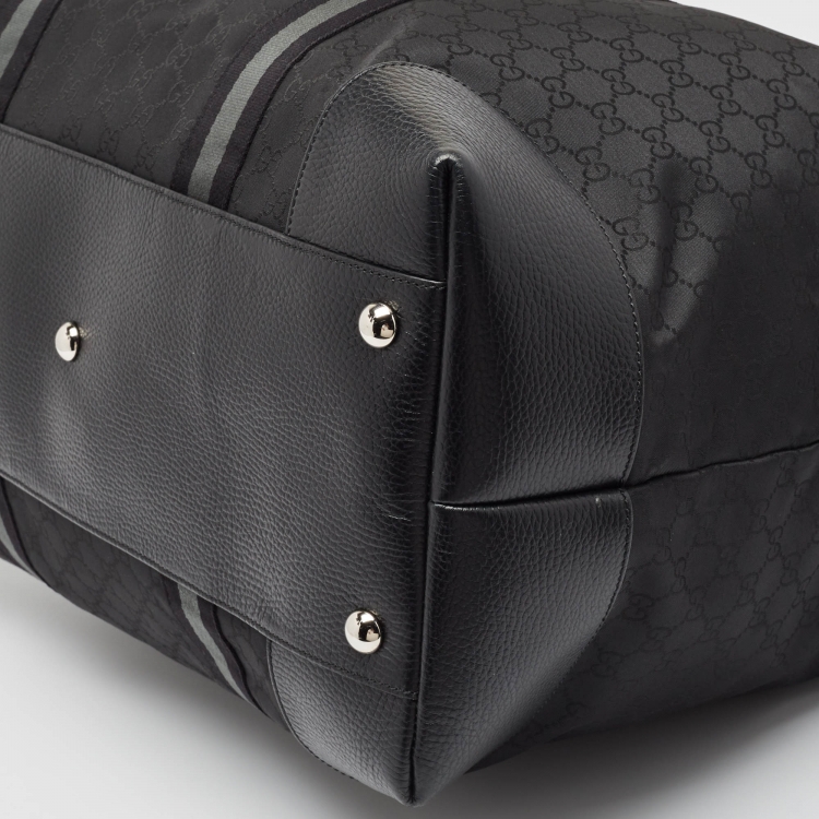 Pre Owned Gucci Black GG Nylon and Leather XL Web Duffle Bag