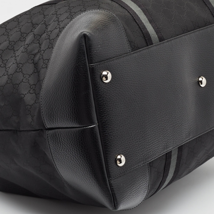 Pre Owned Gucci Black GG Nylon and Leather XL Web Duffle Bag