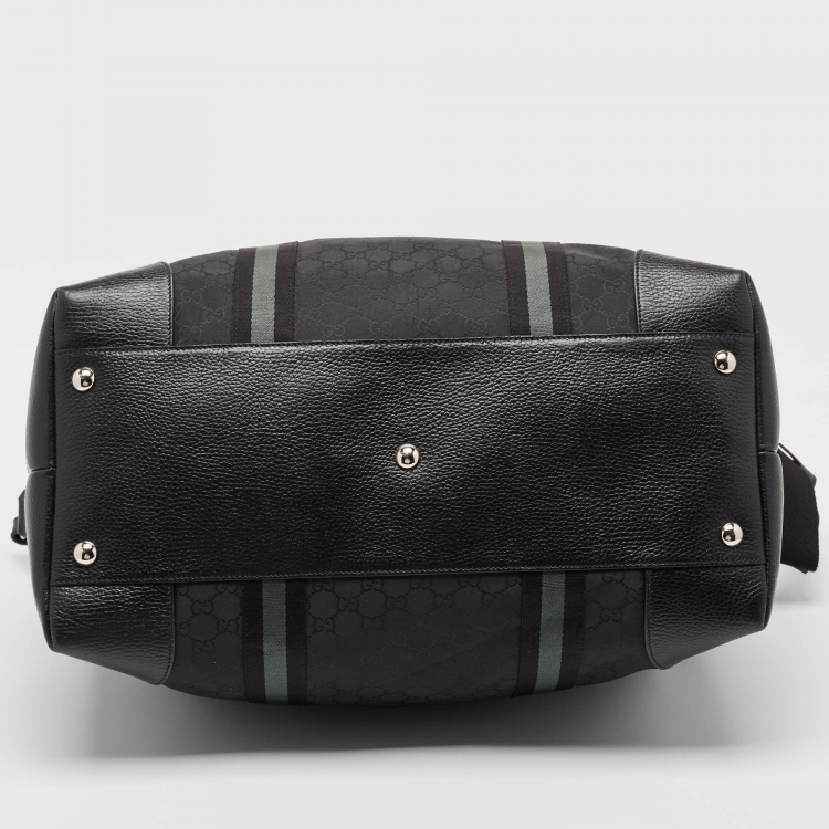 Pre Owned Gucci Black GG Nylon and Leather XL Web Duffle Bag