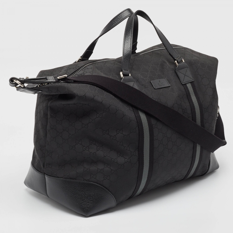Pre Owned Gucci Black GG Nylon and Leather XL Web Duffle Bag