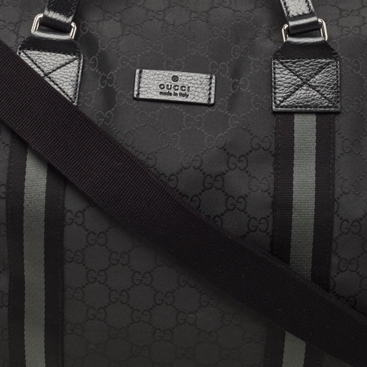 Pre Owned Gucci Black GG Nylon and Leather XL Web Duffle Bag