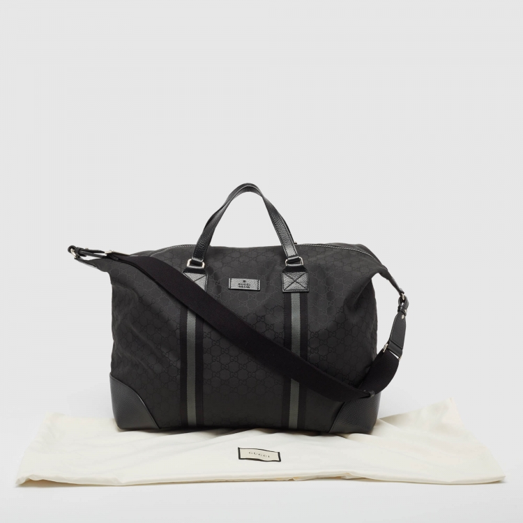 Pre Owned Gucci Black GG Nylon and Leather XL Web Duffle Bag