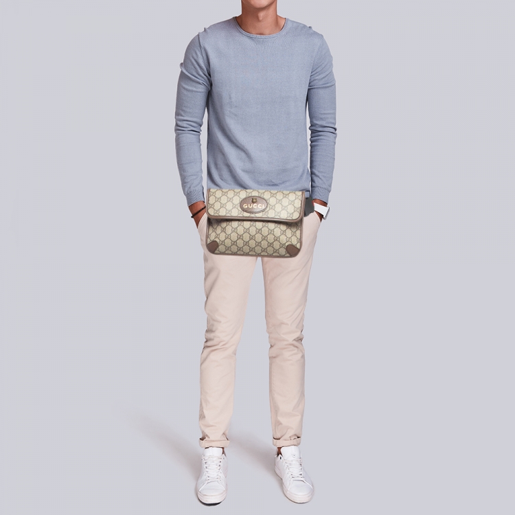 Pre Owned Gucci Beige/Brown GG Supreme Canvas and Leather Neo Belt Bag