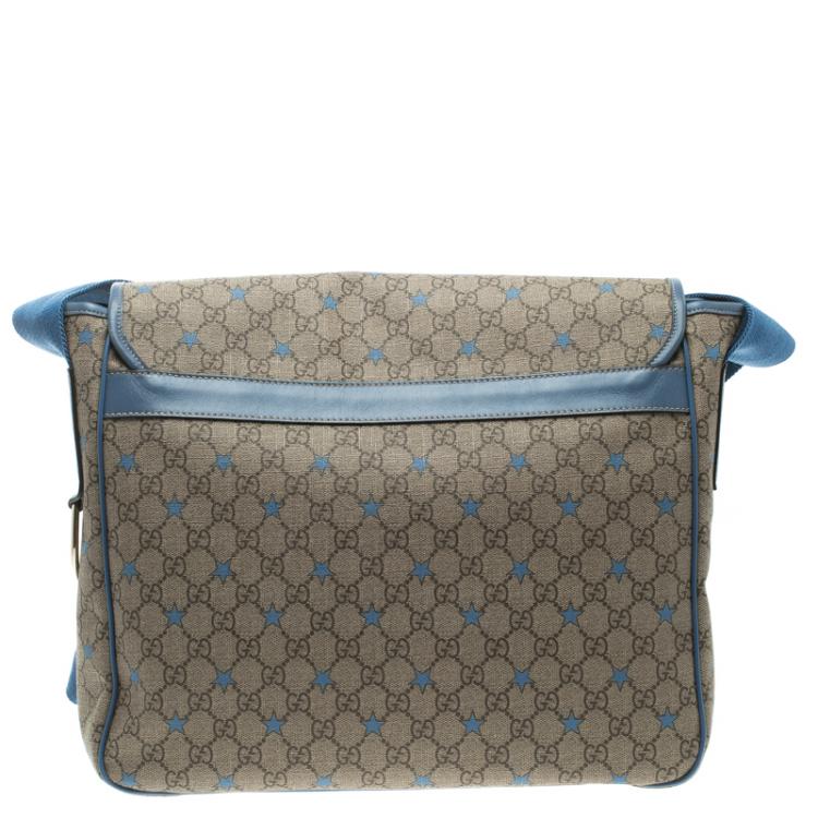 Pre Owned Gucci GG Beige/Light Blue Coated Canvas Star Diaper Messenger Bag