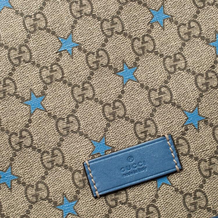 Pre Owned Gucci GG Beige/Light Blue Coated Canvas Star Diaper Messenger Bag