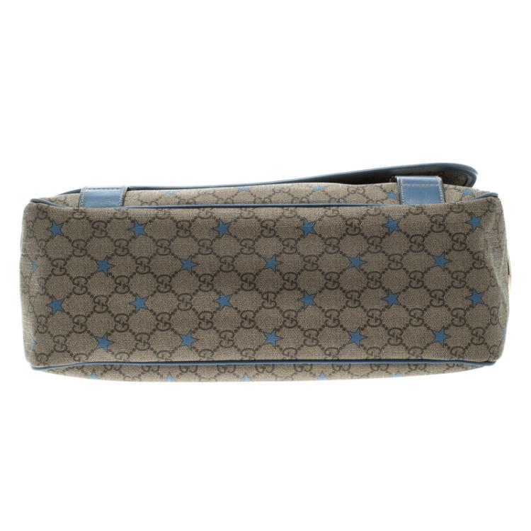 Pre Owned Gucci GG Beige/Light Blue Coated Canvas Star Diaper Messenger Bag