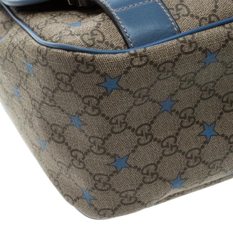 Pre Owned Gucci GG Beige/Light Blue Coated Canvas Star Diaper Messenger Bag