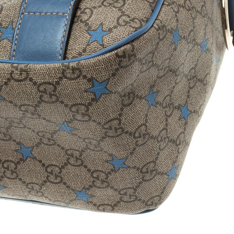 Pre Owned Gucci GG Beige/Light Blue Coated Canvas Star Diaper Messenger Bag